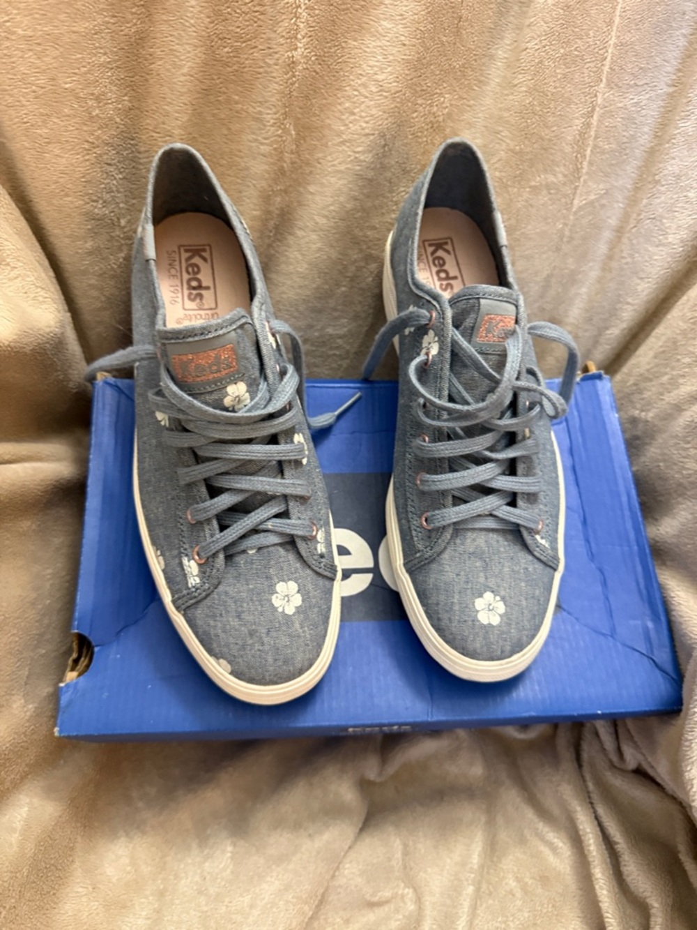 Keds Denim Floral Lace-Up Sneakers - Blue